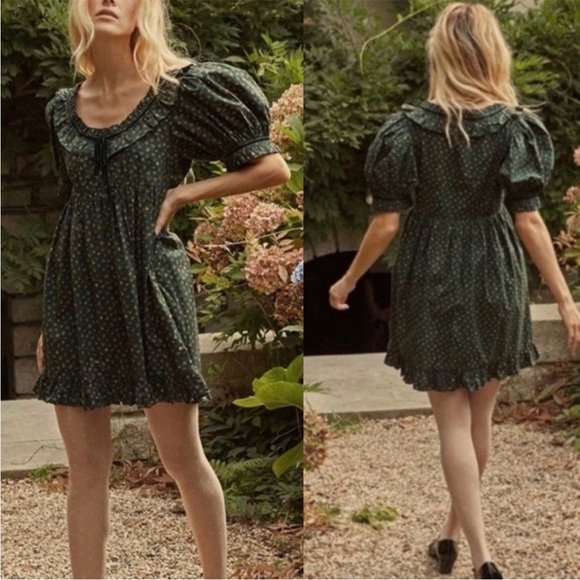 Doen Marcela Floral Puff Sleeve Dress Forest Parc Monceau Size XL Organic Cotton - Picture 2 of 7